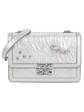 Karl Lagerfeld Paris Corinne Graphic Pin Leather Shoulder Bag in Silver